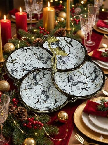 Qab-qacaq və mətbəx ləvazimatlarının alışı: Marmar naxışlı, 4 bölməli servis qabı - Material: Keramika/porseleinə — 2