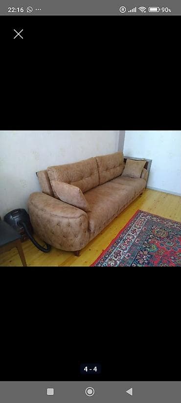 çarpayı divan: Qəhvəyi rəngli yumşaq parça divan - Klassik-modern dizayn: mələfəli — 1