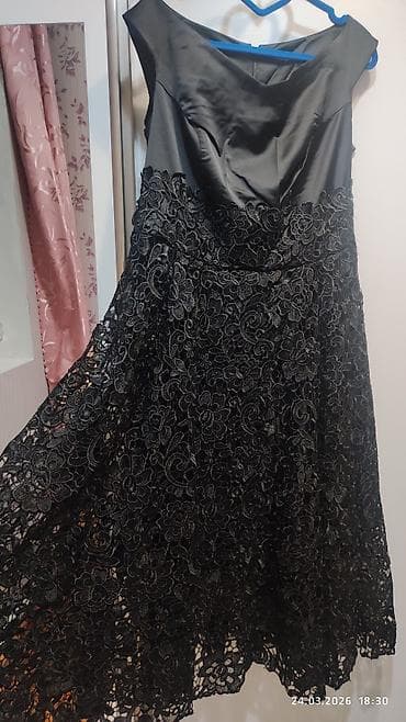 Qara ziyafət donu - Model: A-kəsim, midi uzunluq - Üst hissə: Parlaq