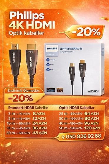 Philips 4K HDMI optik kabellər - 4K Ultra HD dəstəkli, yüksək sürətli