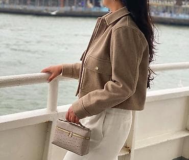 klassik şalvar: ZARA qadın qısa kəsməli jaket - Rəng: bej/şabalıdı ton - Model — 2