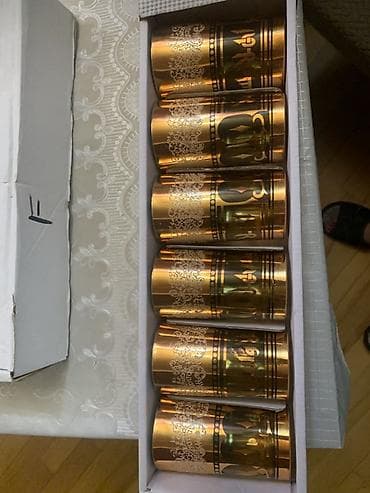qab desti: Stəkanlar, rəng - Qızılı, Şüşə, 6 ədədli dəst, Yaponiya — 1