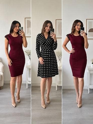 Qadın paltarları – 2 modellə set - Model 1: Qara rəng, ağ xallı