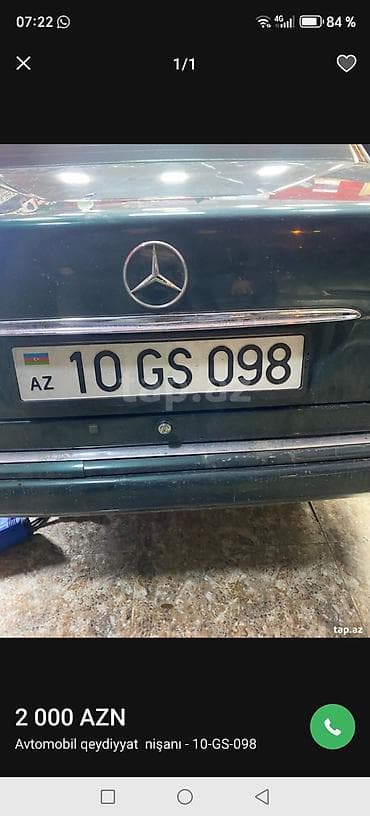 Avtomobil qeydiyyat nişanı: 10-GS-098 - Nömrə formatı: 10 GS 098 -