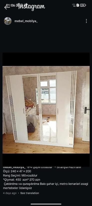 Yeni, 4 qapılı, Güzgülü, Ağ, Açılan, Düz dolab lalafo.az -da Yeni, 4 qapılı, Güzgülü, Ağ, Açılan, Düz dolab