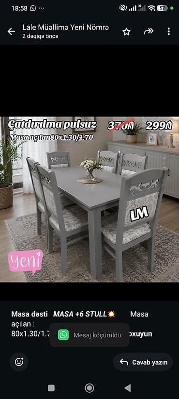 stulla: *Masa dəsti* _*MASA +6 STULL💥*_ Masa açılan  — 1