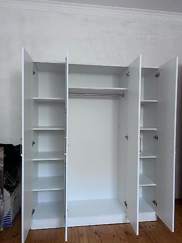 divar skafi: Yeni, 4 qapılı, Güzgülü, Ağ, Açılan, Düz dolab — 2