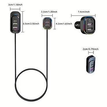 Avtomobil üçün 12–24V 66W USB şarj cihazı – Type-C + 2 USB port və — 7