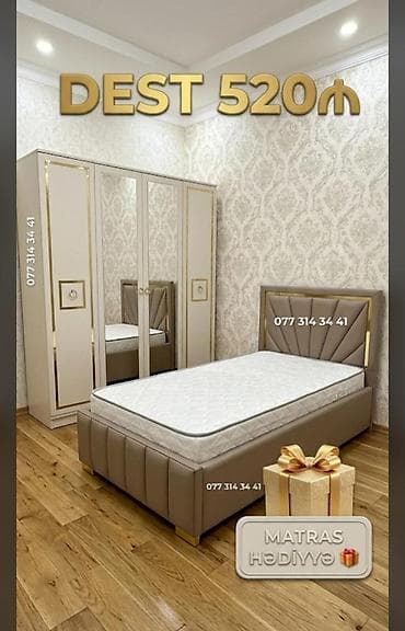 qapi ruckalari: Yataq otağı dəsti – 520₼ Tərkibi: - Tək nəfərlik çarpayı (yumşaq — 1