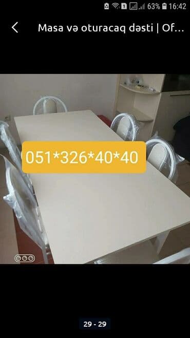 Masa və oturacaq dəstləri: Qonaq otağı üçün, Yeni, Açılan, Dördbucaq masa, 2 stul — 7