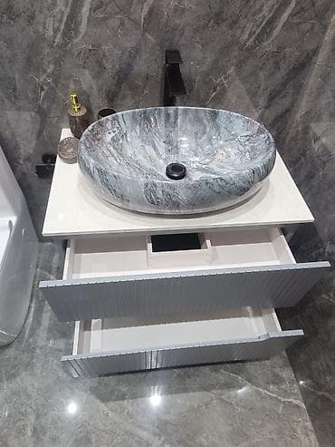 saxlama qablari: Banyo üçün premium lavabo dəsti - Üstü mərmər naxışlı, dairəvi — 4