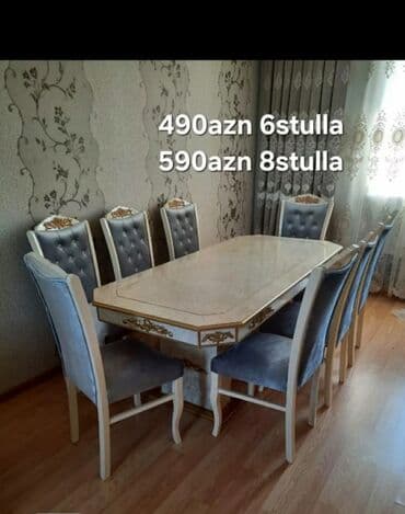 embawood masalar: Qonaq otağı üçün, Yeni, Açılmayan, Dördbucaq masa, 6 stul — 3