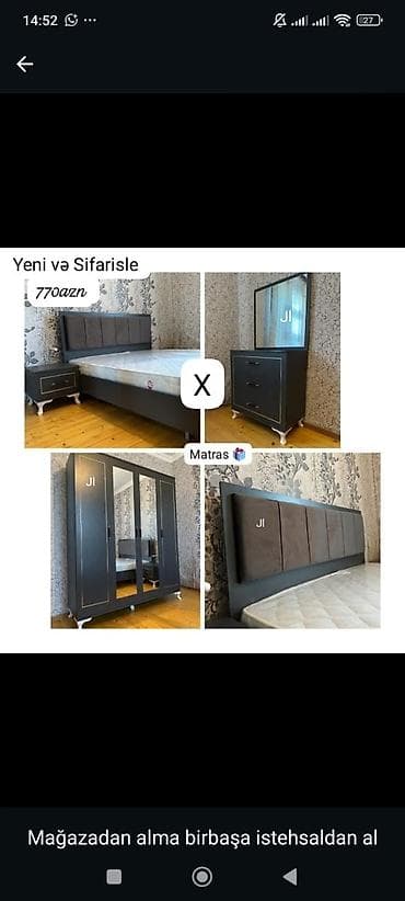 tumbucqa: Yataq otağı dəsti – “Yeni və sifarişlə”. Qiymət: 770 AZN (şəkildə — 1