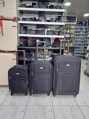 Çamadanlar: Səyahət üçün 3-lü çamadan dəsti - Rəng: qara - Material: parça — 1