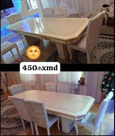 Qida məhsulları: Qonaq otağı üçün, Yeni, Dördbucaq masa, 6 stul — 1