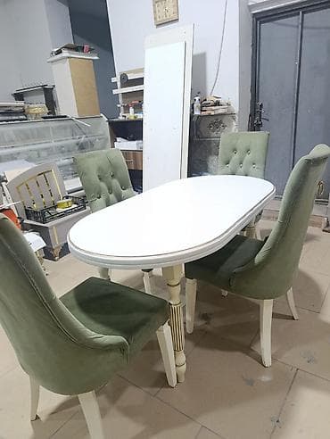 perla stul: Qonaq otağı üçün, İşlənmiş, Oval masa, 4 stul — 1