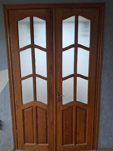 plastik qapi ikinci el: Ağ şüşəli taxta qapı və pəncərə dəsti - Material: təbii ağac (şabalıd — 2