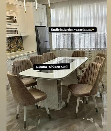 Mətbəx üçün, Açılmayan, Dördbucaq masa, 6 stul lalafo.az -da Mətbəx üçün, Açılmayan, Dördbucaq masa, 6 stul