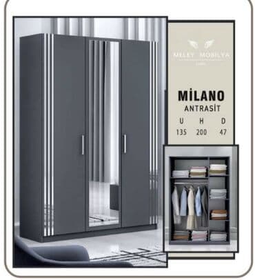 Yeni, 3 qapılı Düz dolab, Qarderob, paltar dolabı