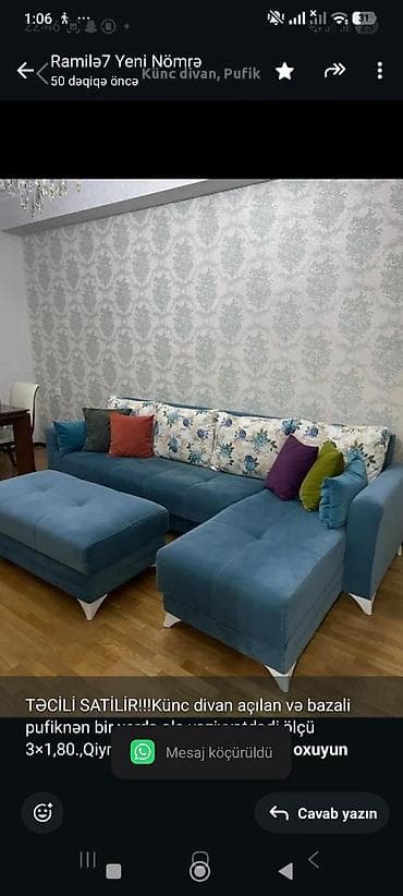 TƏCİLİ SATİLİR!!!Künc divan açılan və bazali pufiknən bir yerdə əla — 1