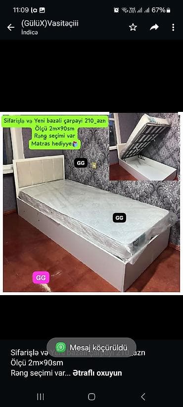 Мебель на заказ: Sifarişlə və Yeni bazali çarpayi 210_azn Ölçü 2m×90sm Rəng seçimi var — 1