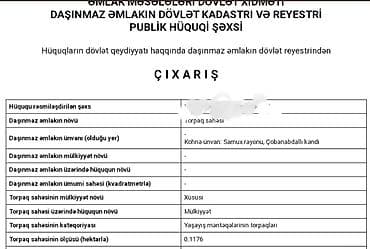12 sot, Kənd təsərrüfatı, Mülkiyyətçi, Kupça (Çıxarış)