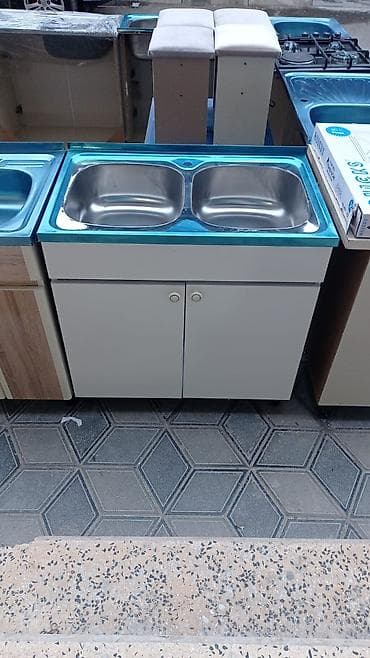Mətbəx üçün ikiqablı moyka şkafı - Üst hissə: paslanmayan poladdan