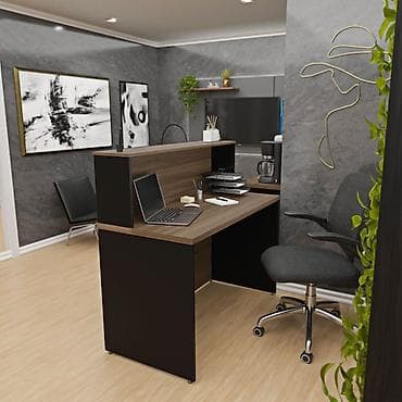 Resepsiyon/ofis masası – iki səviyyəli işlək dizayn - Üst vitrinli