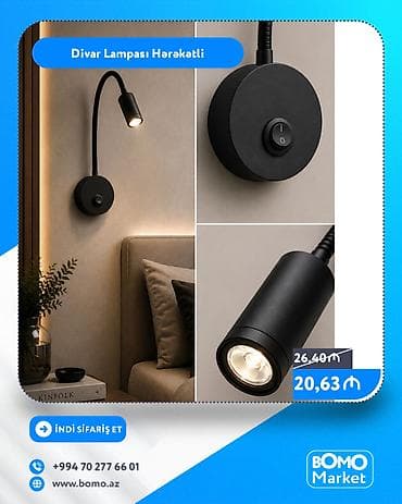 Hərəkətli divar lampası – minimalist dizaynlı, qara rəngdə. - Divara