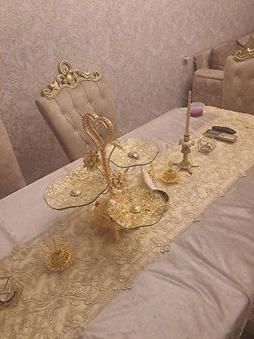 lana masa: Qonaq otağı üçün, İşlənmiş, Açılmayan, Oval masa, 6 stul — 3