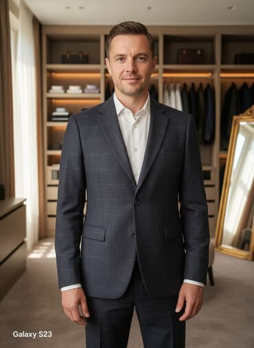 Kişi kostyumu – iki parçalı - Rəng: tünd boz, incə xətli