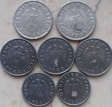 10 qəpik: 3 Reyx svastika. 50 Pfennig (alümin)- 8 ₼/biri 10 Pfennig (sink)- 8 — 2