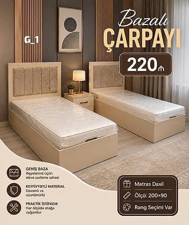 Çarpayılar: Bazalı Çarpayı – G_1 modeli - Ölçü: 200×90 - Matras daxil - Rəng — 1