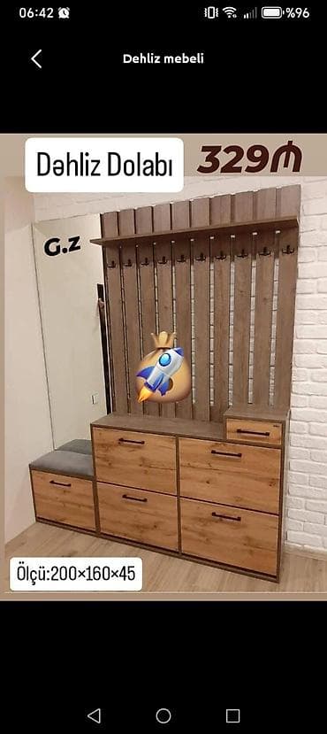 isigli guzgu: Dəhliz Dolabı – 329₼ Ölçü: 200 × 160 × 45 sm - Material: ağac — 1
