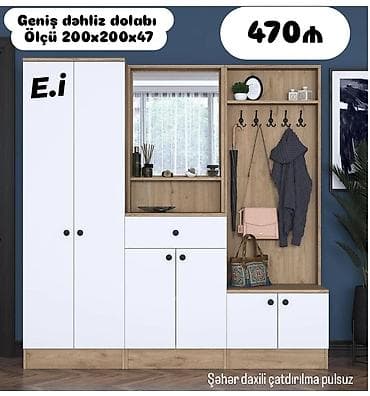 dehliz skafi: Geniş dəhliz dolabı – ölçü 200×200×47 sm. - Funksional modul quruluş — 1