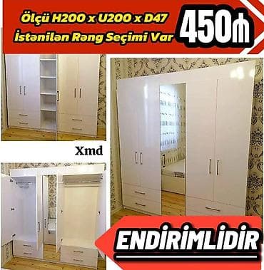Sifarişlə ev mebeli: Düz dolab, Yataq otağı üçün, Paltar üçün, Açılan, Korpuslu, 4 qapılı — 1