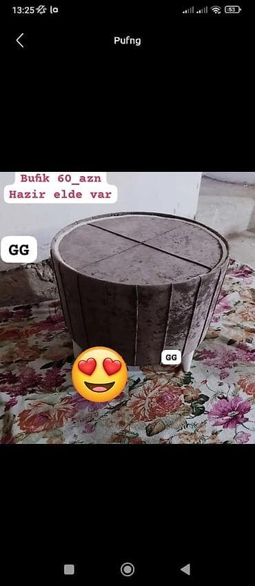 Yeni, Pufik masa, Nabuk, rəng - Boz, Şəhərdaxili pulsuz çatdırılma