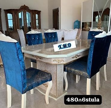 kunc mebel: Klassik üslubda yemək dəsti: - Masa: mərmər naxışlı parlaq üst səth — 1