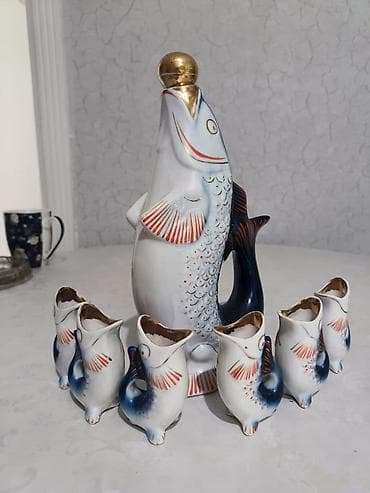 sac tava satilir: Porcelain “balıq” şərab/vodka dəsti - Komplekt: 1 böyük qrafin (balıq — 1