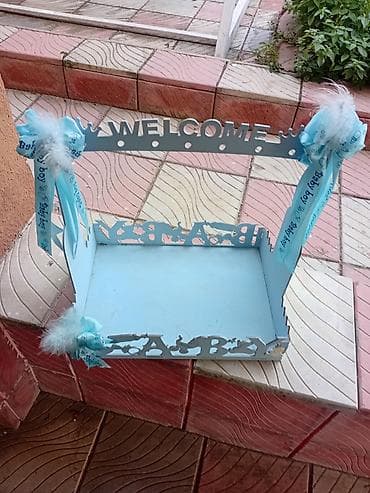 semeni dekoru: Mavi rəngdə, dekorativ “Welcome Baby” səbəti/stendi. Körpə qarşılama — 1