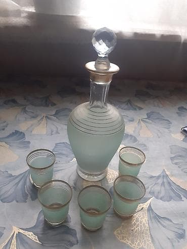 Şüşə likör dəsti - 1 ədəd karaf: şəffaf şüşədən, donuq açıq-mavi — 1