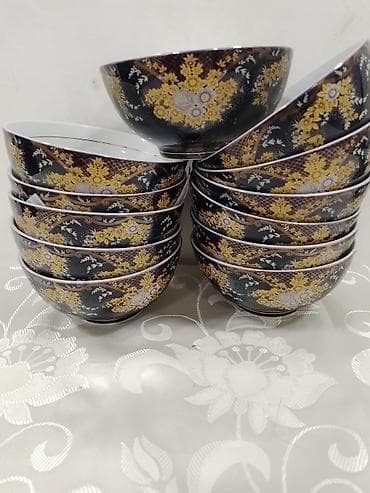 süfreler: Kasalar, 12 ədədli dəst, rəng - Qızılı, Keramika, Azərbaycan — 1