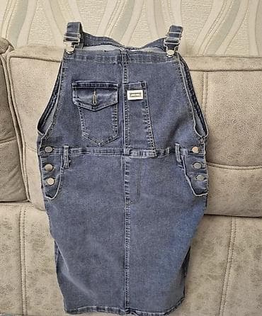 cins kombinezon: Cins kombinezon ətək - Material: mavi denim (cins) - Model: ön — 1