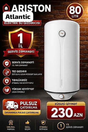 Ariston 80 l, Yeni, Kredit yoxdur, Pulsuz çatdırılma, Rayonlara çatdırılma