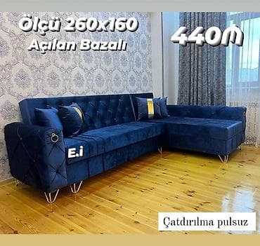 divan mobilya: Məhsul: L‑şəkilli künc divan - Ölçü: 260 x 160 sm - Açılan, bazalı — 1