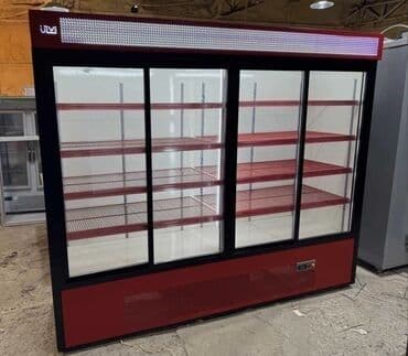 soyuducular ucuz: Şüşə qapıları olan qırmızı və qara rəngli vitrin soyuducu. Geniş şüşə — 1