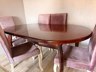 kohnə stul: Qonaq otağı üçün, İşlənmiş, Oval masa, 6 stul — 1