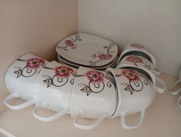 Çay dəsti, rəng - Ağ, Farfor, 6 nəfərlik, Rusiya