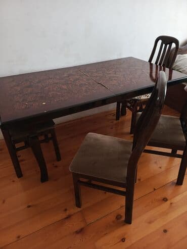 ucuz yazı masası: Qonaq otağı üçün, İşlənmiş, Açılan, Kvadrat masa, 6 stul — 15