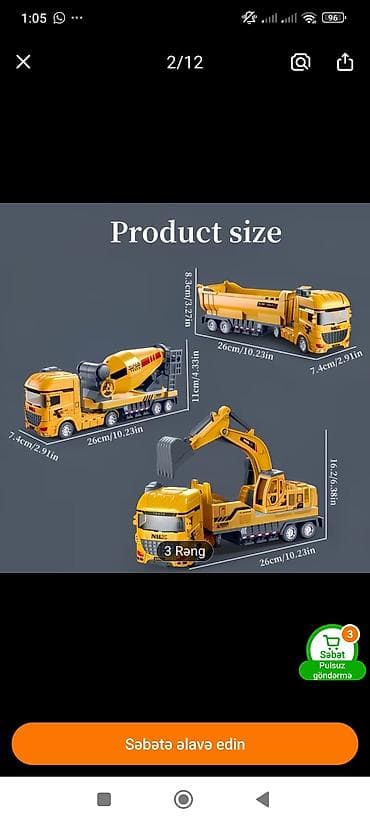 maşın satışı: Uşaq üçün oyuncağ ekskavatorlu yük maşını - Model: NLL brendli sarı — 3